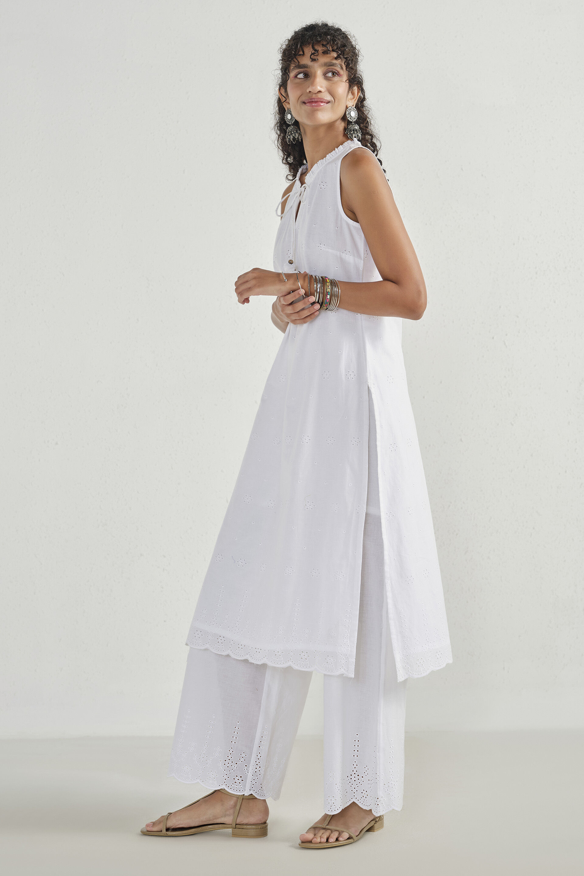 Pravya White Kurta Set, White, image 3